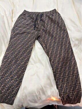 Fendi Brown and Black Logo Print Jogger Pants Size 46